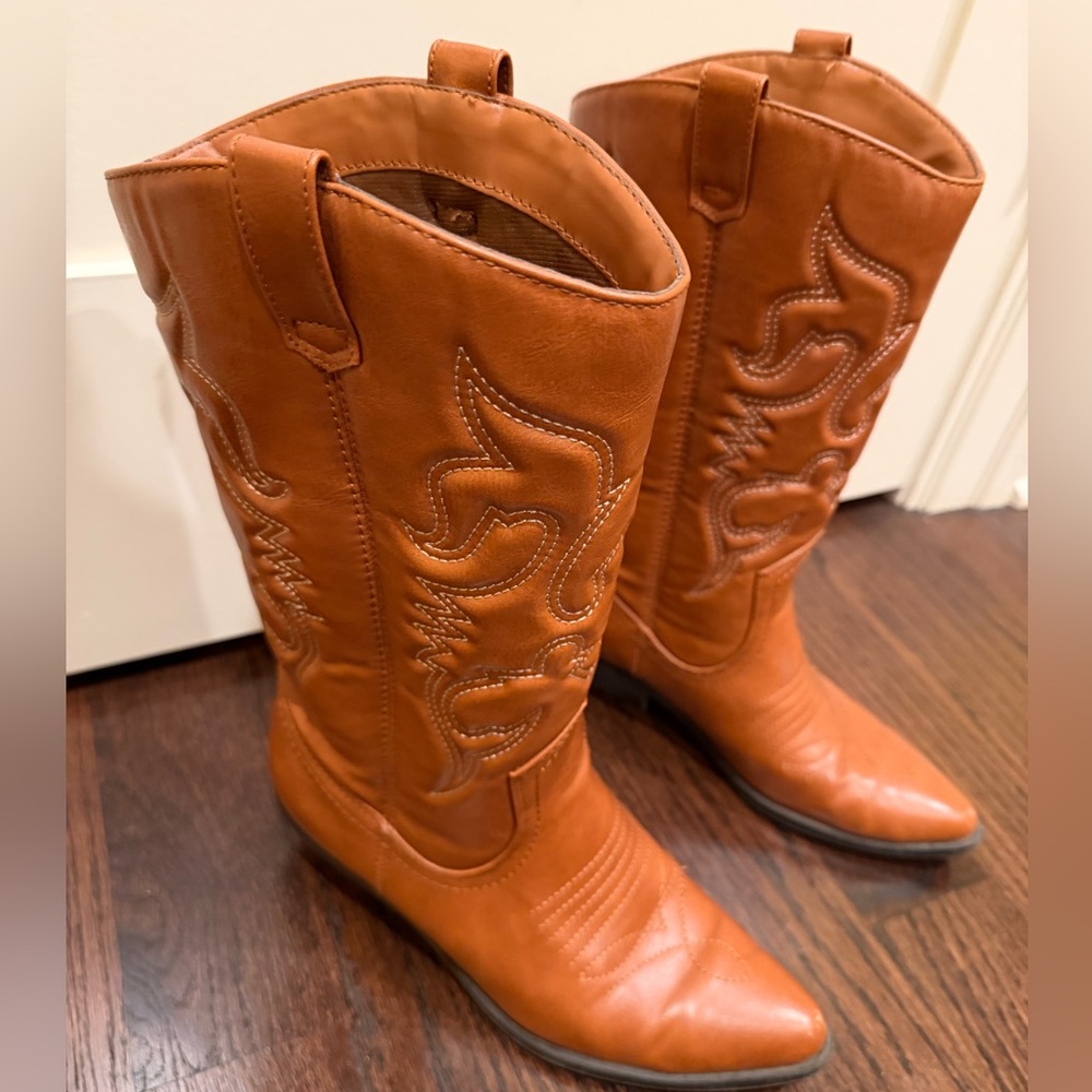 Faux leather cowboy boots